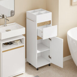 Sobuy Bathroom Cabinet With Drawer Door Shelf Towel Bar 12.9X11.8X36 Inch With Wheels Load Capacity 50 Kg Bzr225-Nw - White - thumbnail 5