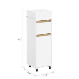 Sobuy Bathroom Cabinet With Drawer Door Shelf Towel Bar 12.9X11.8X36 Inch With Wheels Load Capacity 50 Kg Bzr225-Nw - White - thumbnail 2