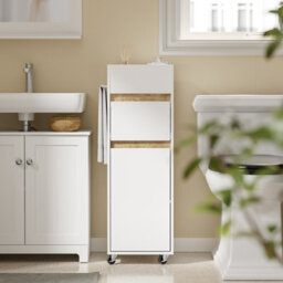 Sobuy Bathroom Cabinet With Drawer Door Shelf Towel Bar 12.9X11.8X36 Inch With Wheels Load Capacity 50 Kg Bzr225-Nw - White - thumbnail 8
