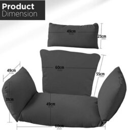 istyle mode Black Replacement Cushion For Swing Egg Chair, 5 Pieces Water-Resistant Hanging Basket Swing Chair Cushion - thumbnail 2