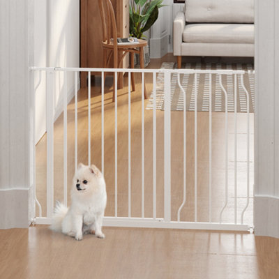Pawhut Dog Gate Wide Stair Gate W/ Door Pressure Fit, 75-115W Cm, White - image 1