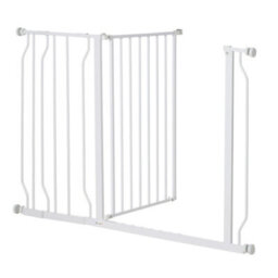 Pawhut Dog Gate Wide Stair Gate W/ Door Pressure Fit, 75-115W Cm, White - thumbnail 9