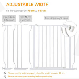Pawhut Dog Gate Wide Stair Gate W/ Door Pressure Fit, 75-115W Cm, White - thumbnail 5