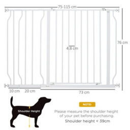 Pawhut Dog Gate Wide Stair Gate W/ Door Pressure Fit, 75-115W Cm, White - thumbnail 3