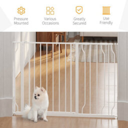 Pawhut Dog Gate Wide Stair Gate W/ Door Pressure Fit, 75-115W Cm, White - thumbnail 6