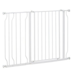 Pawhut Dog Gate Wide Stair Gate W/ Door Pressure Fit, 75-115W Cm, White - thumbnail 2