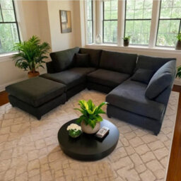 Harper 5 Seater U Shaped Chenille Fabric Corner Sofa Black - thumbnail 1