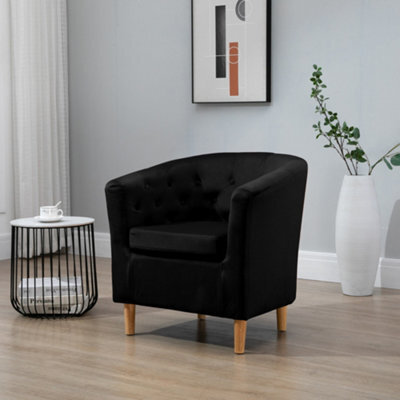 Clio 68Cm Wide Black Velvet Fabric Studded Back Accent Chair With Dark And Light Wooden Legs - image 1