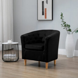 Clio 68Cm Wide Black Velvet Fabric Studded Back Accent Chair With Dark And Light Wooden Legs