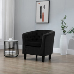 Clio 68Cm Wide Black Velvet Fabric Studded Back Accent Chair With Dark And Light Wooden Legs - thumbnail 2