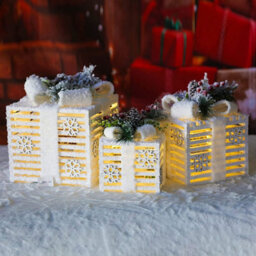 Netagon Set Of 3 Under Christmas Tree Festive Battery Operated Led Light Up Presents Gift Boxes- Frosted White - thumbnail 7