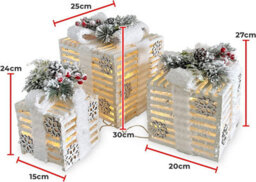 Netagon Set Of 3 Under Christmas Tree Festive Battery Operated Led Light Up Presents Gift Boxes- Frosted White - thumbnail 2