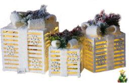 Netagon Set Of 3 Under Christmas Tree Festive Battery Operated Led Light Up Presents Gift Boxes- Frosted White - thumbnail 1