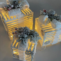 Netagon Set Of 3 Under Christmas Tree Festive Battery Operated Led Light Up Presents Gift Boxes- Frosted White - thumbnail 5