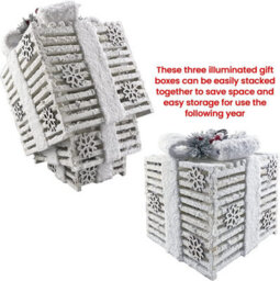 Netagon Set Of 3 Under Christmas Tree Festive Battery Operated Led Light Up Presents Gift Boxes- Frosted White - thumbnail 8