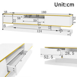 Btm High Gloss Tv Cabinet With 3 Drawers And Open Shelf, Led Lights, 180X38X45Cm - thumbnail 4