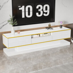 Btm High Gloss Tv Cabinet With 3 Drawers And Open Shelf, Led Lights, 180X38X45Cm - thumbnail 2