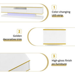 Btm High Gloss Tv Cabinet With 3 Drawers And Open Shelf, Led Lights, 180X38X45Cm - thumbnail 8