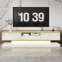 Btm High Gloss Tv Cabinet With 3 Drawers And Open Shelf, Led Lights, 180X38X45Cm - thumbnail 9