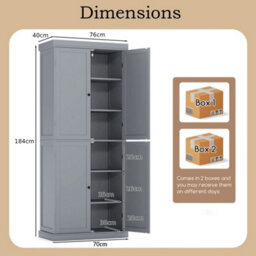 4 Door Kitchen Pantry 184Cm Tall Buffet Cabinet W/ 6 Tier Shelves - thumbnail 2