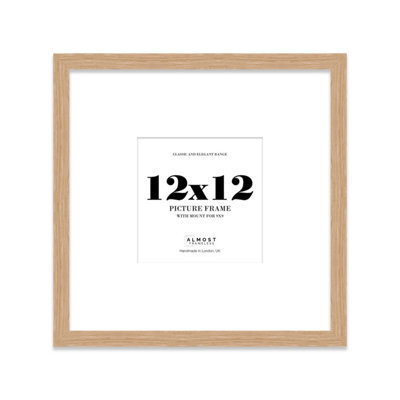 "12X12"" Oak Picture Frame - 12X12"" Square Frame With 9X9"" Mount For 12X12""/9X9"" Pictures Moderrn Style Thin Edge, 1 Pack" - image 1