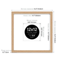 "12X12"" Oak Picture Frame - 12X12"" Square Frame With 9X9"" Mount For 12X12""/9X9"" Pictures Moderrn Style Thin Edge, 1 Pack" - thumbnail 2