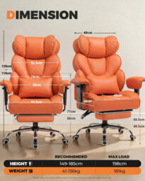 Comhoma Ergonomic Office Chair, Gaming Chair With Footrest, High Executive Chair With Spring Lumbar Support, Pu Leather, Orange - thumbnail 2