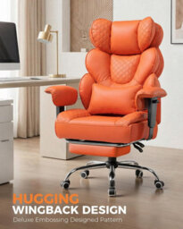Comhoma Ergonomic Office Chair, Gaming Chair With Footrest, High Executive Chair With Spring Lumbar Support, Pu Leather, Orange - thumbnail 3