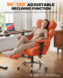 Comhoma Ergonomic Office Chair, Gaming Chair With Footrest, High Executive Chair With Spring Lumbar Support, Pu Leather, Orange - thumbnail 4