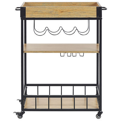 Wyld And Coco Kitchen Trolley Light Brown Metal Cart With Wine Rack And Glass Holders, W62 X D37 X H89Cm - image 1