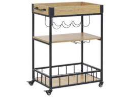 Wyld And Coco Kitchen Trolley Light Brown Metal Cart With Wine Rack And Glass Holders, W62 X D37 X H89Cm - thumbnail 3