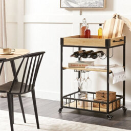 Wyld And Coco Kitchen Trolley Light Brown Metal Cart With Wine Rack And Glass Holders, W62 X D37 X H89Cm - thumbnail 2