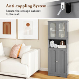 Costway 164 Cm Tall Bathroom Cabinet Freestanding Floor Cabinet-Grey - thumbnail 5