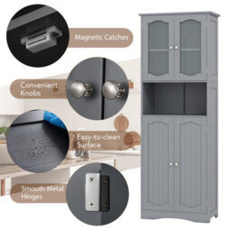 Costway 164 Cm Tall Bathroom Cabinet Freestanding Floor Cabinet-Grey - thumbnail 6