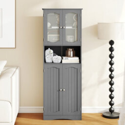 Costway 164 Cm Tall Bathroom Cabinet Freestanding Floor Cabinet-Grey