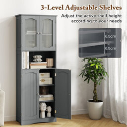 Costway 164 Cm Tall Bathroom Cabinet Freestanding Floor Cabinet-Grey - thumbnail 4