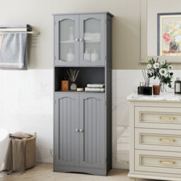 Costway 164 Cm Tall Bathroom Cabinet Freestanding Floor Cabinet-Grey - thumbnail 7
