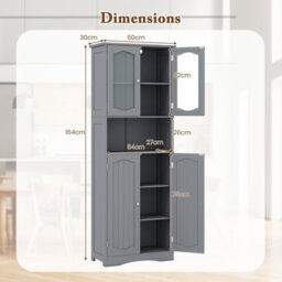 Costway 164 Cm Tall Bathroom Cabinet Freestanding Floor Cabinet-Grey - thumbnail 2