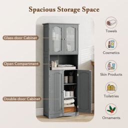 Costway 164 Cm Tall Bathroom Cabinet Freestanding Floor Cabinet-Grey - thumbnail 3