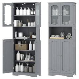 Costway 164 Cm Tall Bathroom Cabinet Freestanding Floor Cabinet-Grey - thumbnail 9