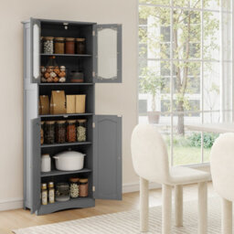 Costway 164 Cm Tall Bathroom Cabinet Freestanding Floor Cabinet-Grey - thumbnail 8
