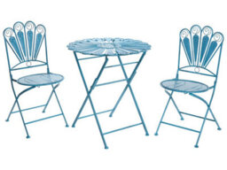 Wyld and Coco Garden Bloom Blue Iron Bistro Set With Peacock Motif, Distressed Finish, 2-Seater, Foldable - thumbnail 1