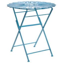 Wyld and Coco Garden Bloom Blue Iron Bistro Set With Peacock Motif, Distressed Finish, 2-Seater, Foldable - thumbnail 8