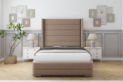 "Sloomy Sterling Mink Plush Bed Frame With Mattress With 50""  Upholstered Wingback Headboard 4' Small Double" - image 1
