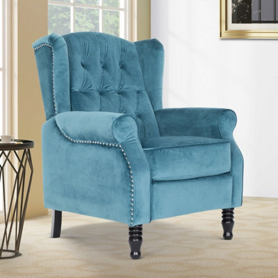 Velvet Teal Marianna Manual Recliner Wingback Chair - image 1