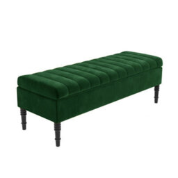 Safar 90Cm Ottoman Storage Bench - Plush Velvet Shoe Bench - Forest Green Lined Upholstery Storage Footstool - thumbnail 4
