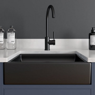 London Sink Company Small Anthracite Grey 480 X 370 X 130 mm Ceramic Belfast Butler Sink With Waste - image 1