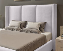 UKBEDFURNITURE Miami Wingback Silver Plush Valvet Upholstered Bed Frame Only - Slatted Base - 48 Inch Headboard - thumbnail 2