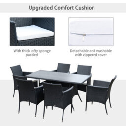 Outsunny Rattan Dining Set For 6 With Cushions, Glass Top Table, Black - thumbnail 6