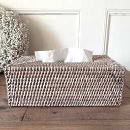 Wholesome Home White Wash Rattan Tissue Box Cover (Rectangular)